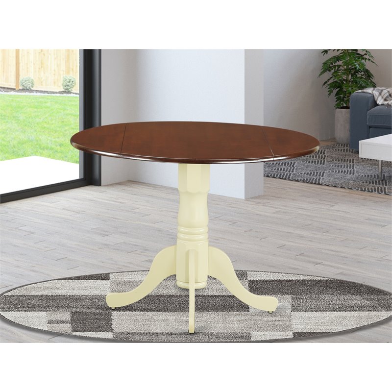 Pemberly Row Contemporary Wood Dining Table in Mahogany/Cream