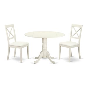 Pemberly Row 3-Piece Table & X-Back Leather Chair Set in White