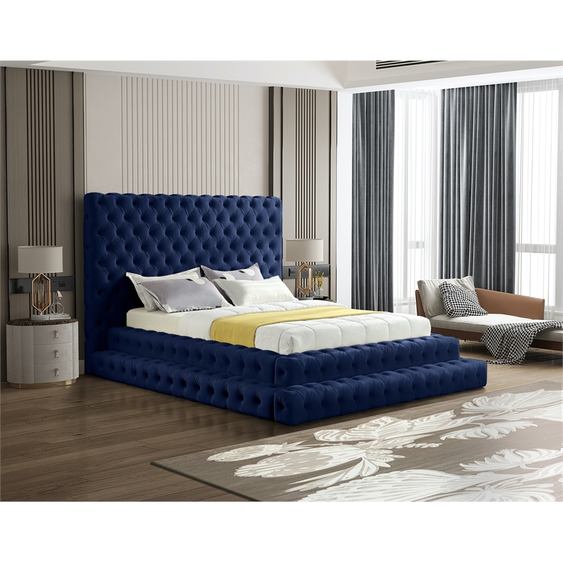 Pemberly Row Modern / Contemporary Fabric Navy Velvet Queen Bed