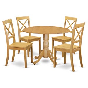Pemberly Row 5-Piece Traditional Wood Dining Table Set in Oak