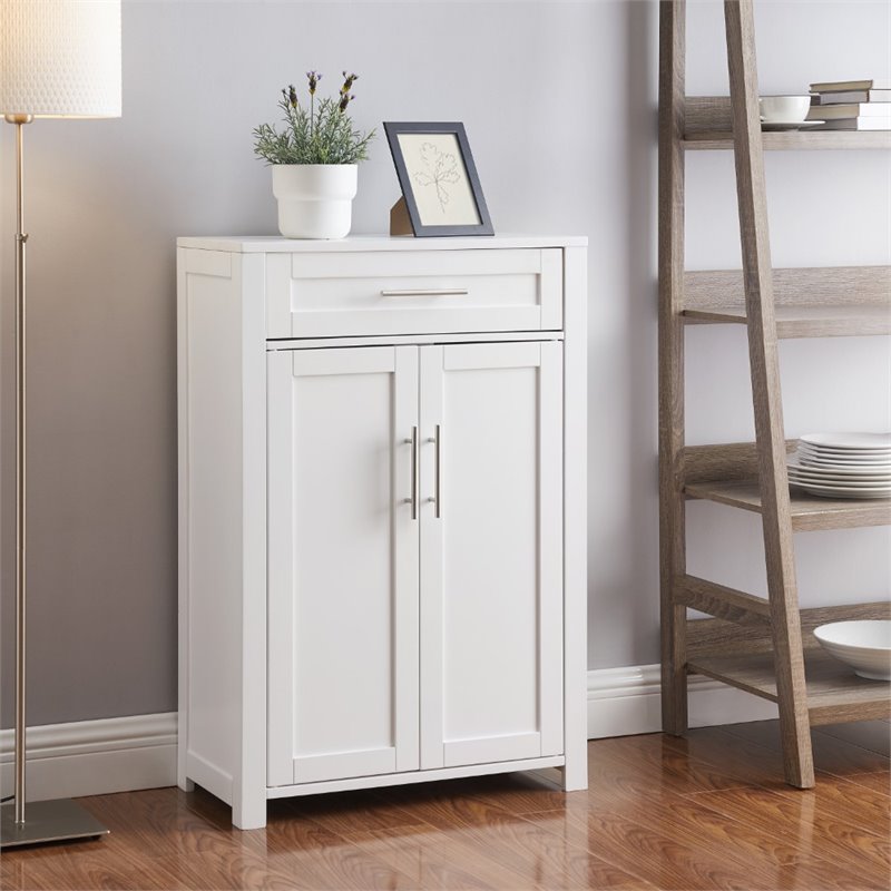 Pemberly Row Transitional Wood Storage Cabinet in White/Nickel