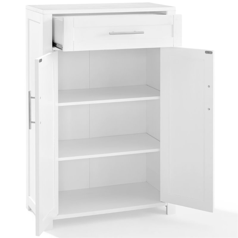 Pemberly Row Transitional Wood Storage Cabinet in White/Nickel