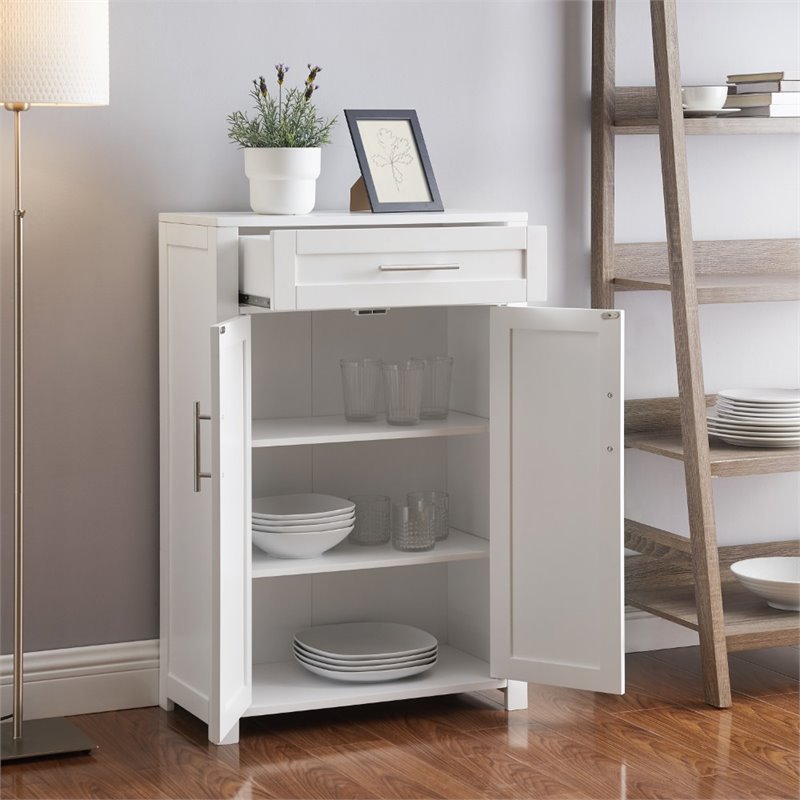 Pemberly Row Transitional Wood Storage Cabinet in White/Nickel