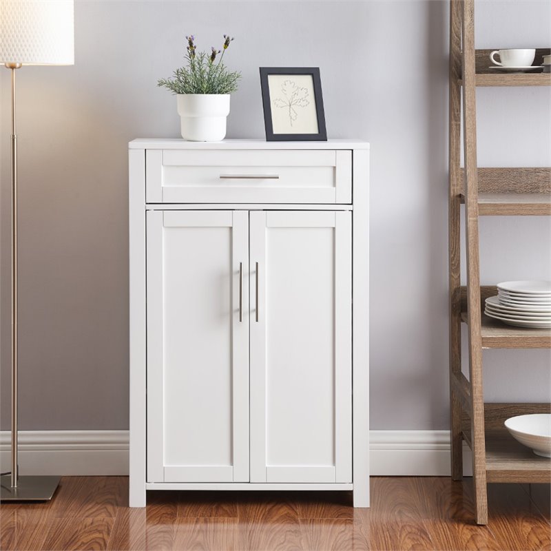 Pemberly Row Transitional Wood Storage Cabinet in White/Nickel
