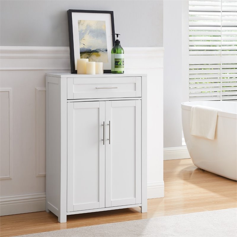 Pemberly Row Transitional Wood Storage Cabinet in White/Nickel