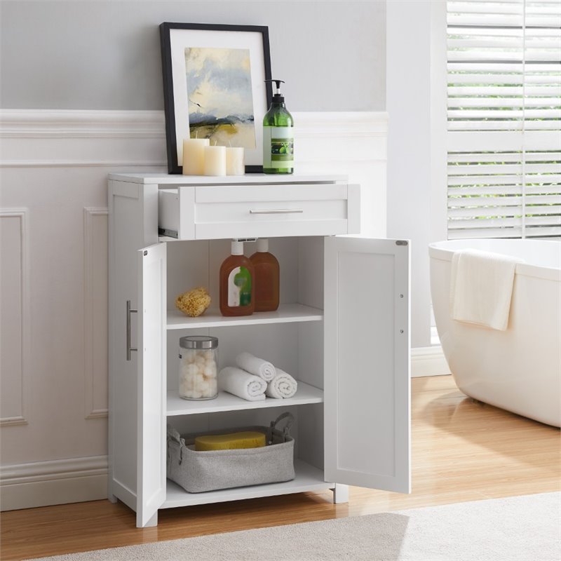 Pemberly Row Transitional Wood Storage Cabinet in White/Nickel