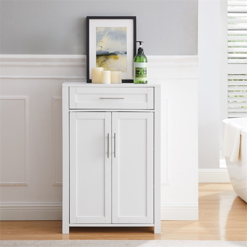Pemberly Row Transitional Wood Storage Cabinet in White/Nickel