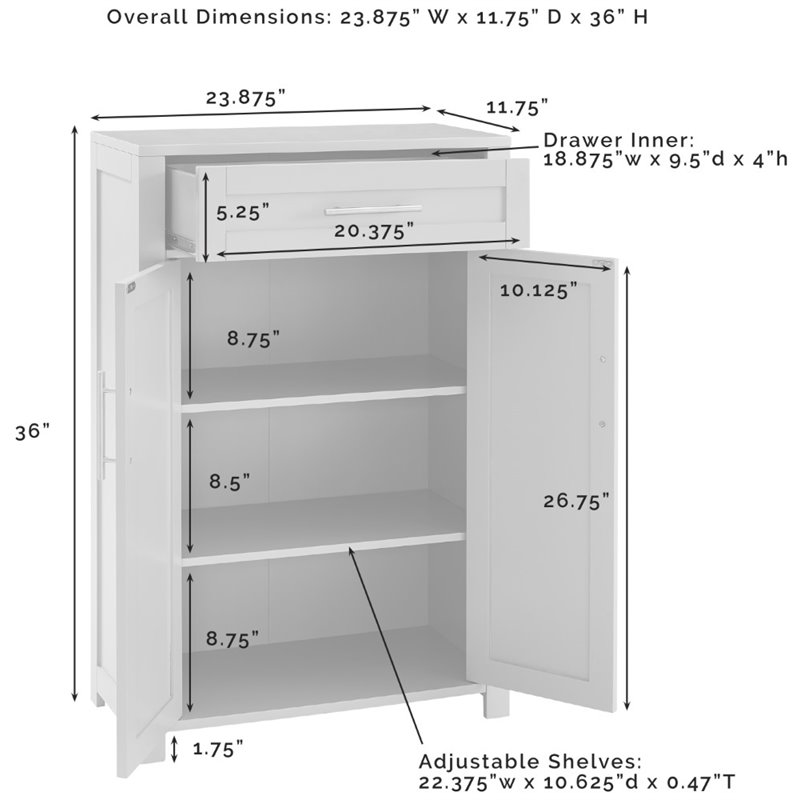 Pemberly Row Transitional Wood Storage Cabinet in White/Nickel