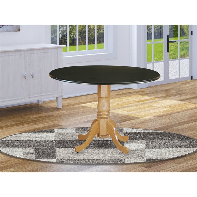 Pemberly Row Round Traditional Wood Dining Table in Black and Oak