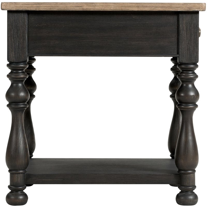 Pemberly Row Wood Chairside Table in Antique Oak and Matte Black