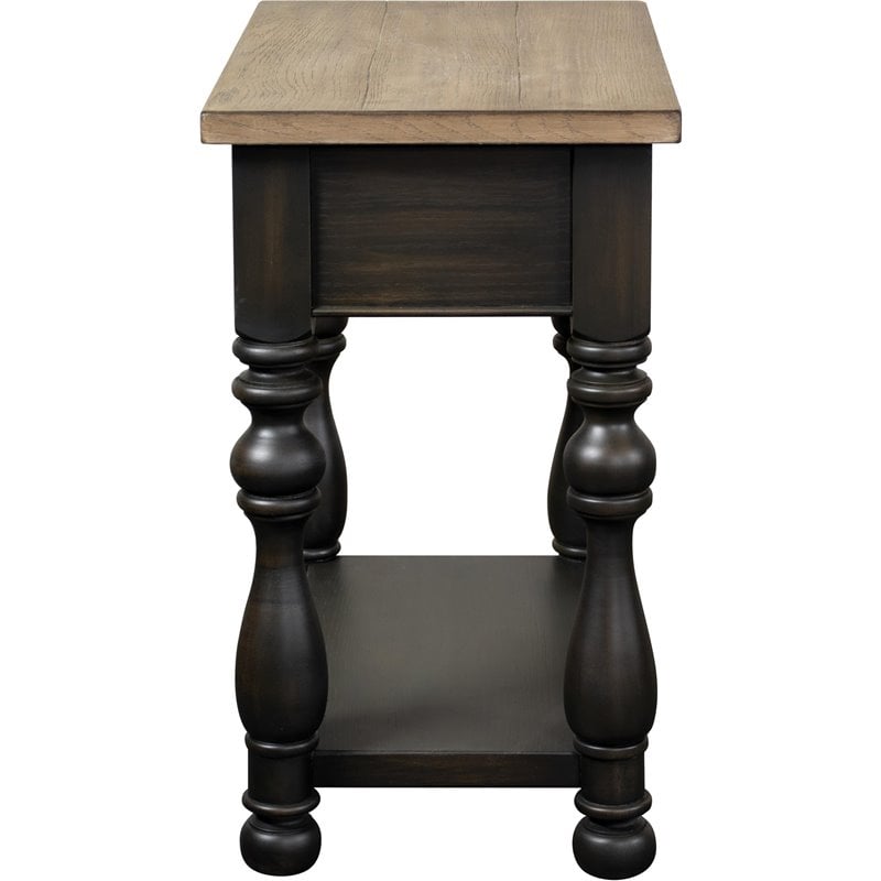 Pemberly Row Wood Chairside Table in Antique Oak and Matte Black