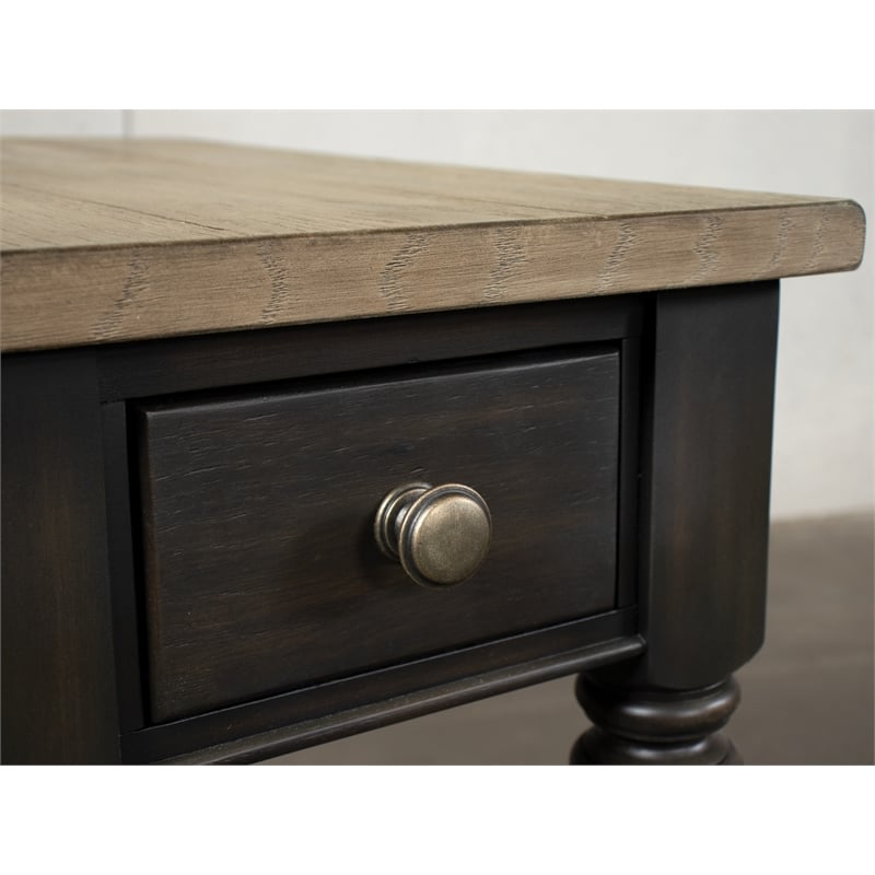 Pemberly Row Wood Chairside Table in Antique Oak and Matte Black