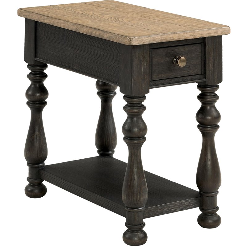 Pemberly Row Wood Chairside Table in Antique Oak and Matte Black
