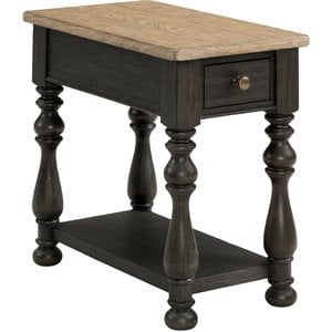 Pemberly Row Wood Chairside Table in Antique Oak and Matte Black