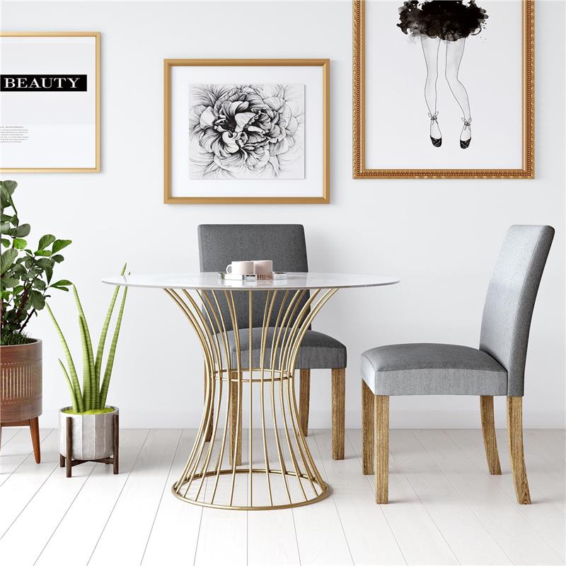 Pemberly Row Glass Top Dining Table in Tempered Glass with Brass