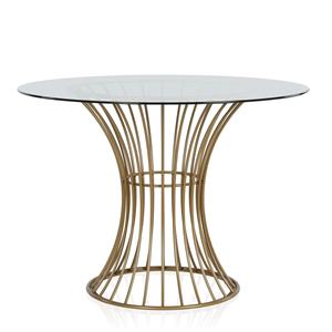 Pemberly Row Glass Top Dining Table in Tempered Glass with Brass
