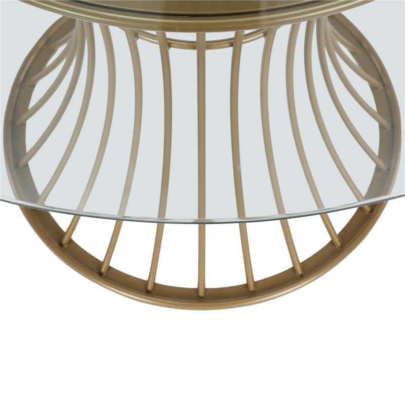 Pemberly Row Glass Top Dining Table in Tempered Glass with Brass