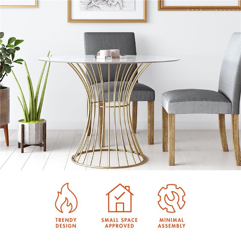 Pemberly Row Glass Top Dining Table in Tempered Glass with Brass