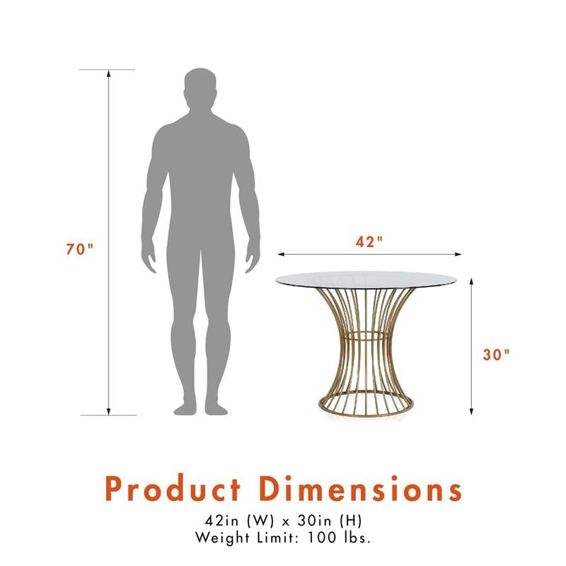 Pemberly Row Glass Top Dining Table in Tempered Glass with Brass