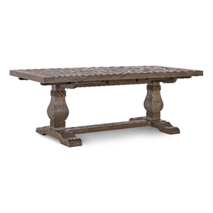 Pemberly Row Reclaimed Pine Wood Extension Dining Table in Weathered Brown