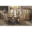 Pemberly Row Wooden Trestle Dining Table with 2 Leaves in Gold Patina and Bone
