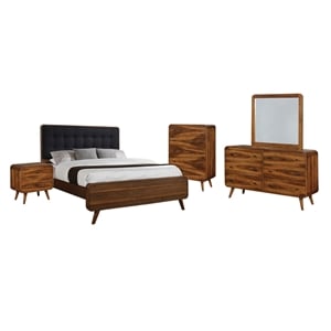 Pemberly Row 5-Piece California King Wood Bedroom Set Dark Walnut and Dark Gray