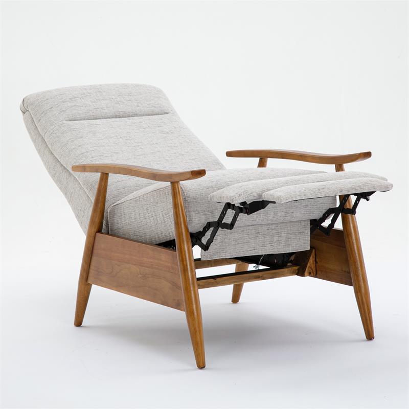 Pemberly Row Wood Arm Push Back Recliner in Sea Oat Beige Performance Fabric