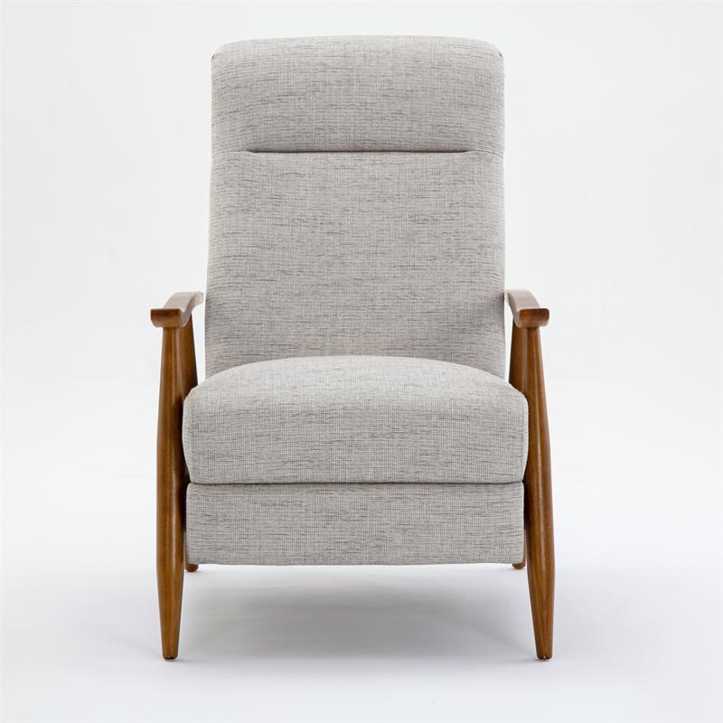 Pemberly Row Wood Arm Push Back Recliner in Sea Oat Beige Performance Fabric