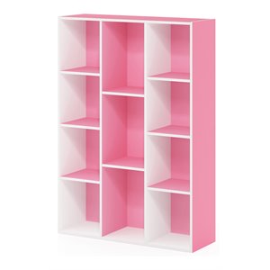 Pemberly Row Engineered Wood 11-Cube Reversible Open Shelf Bookcase in Pink
