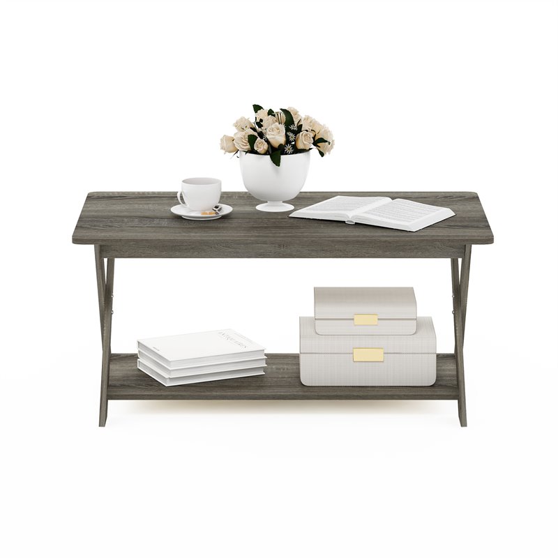 Pemberly Row Engineered Wood Criss-Crossed Coffee Table in French Oak Gray