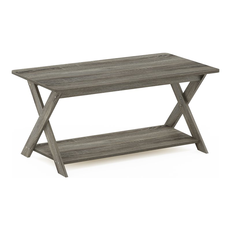 Pemberly Row Engineered Wood Criss-Crossed Coffee Table in French Oak Gray
