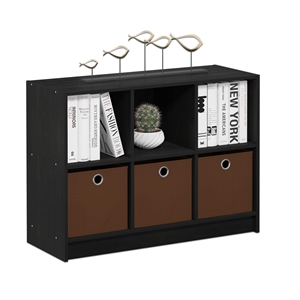 Pemberly Row Wood 3x2 Bookcase Storage w/Bins in Americano Black/Medium Brown