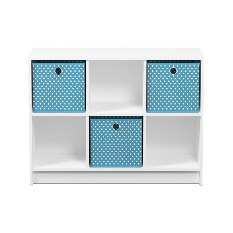 Pemberly Row Engineered Wood 3x2 Bookcase Storage w/Bins in White/Light Blue