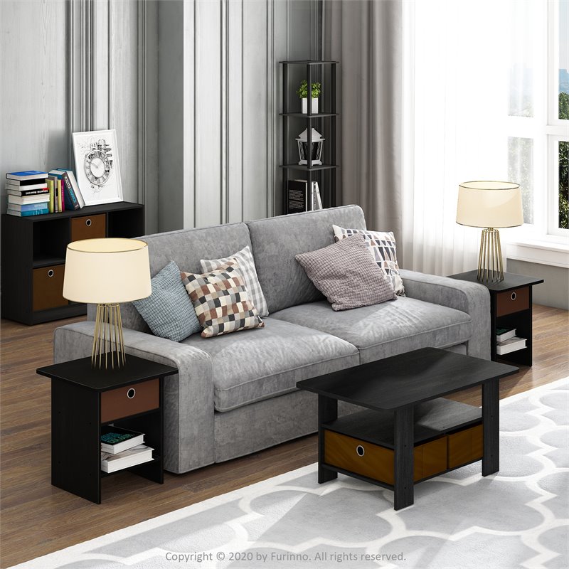 Pemberly Row Wood End Table Storage Shelf in Americano Black/Medium Brown