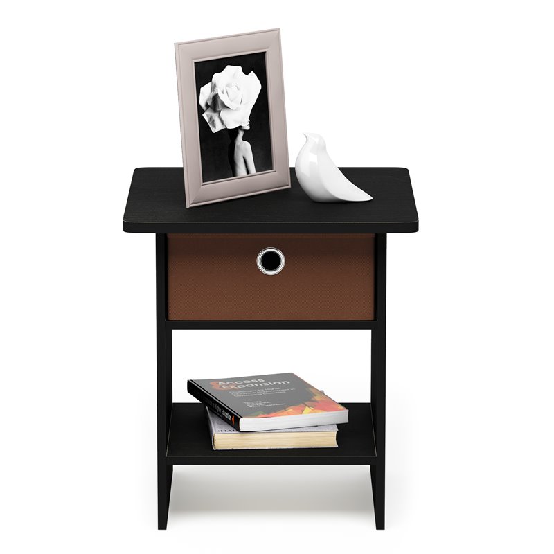 Pemberly Row Wood End Table Storage Shelf in Americano Black/Medium Brown