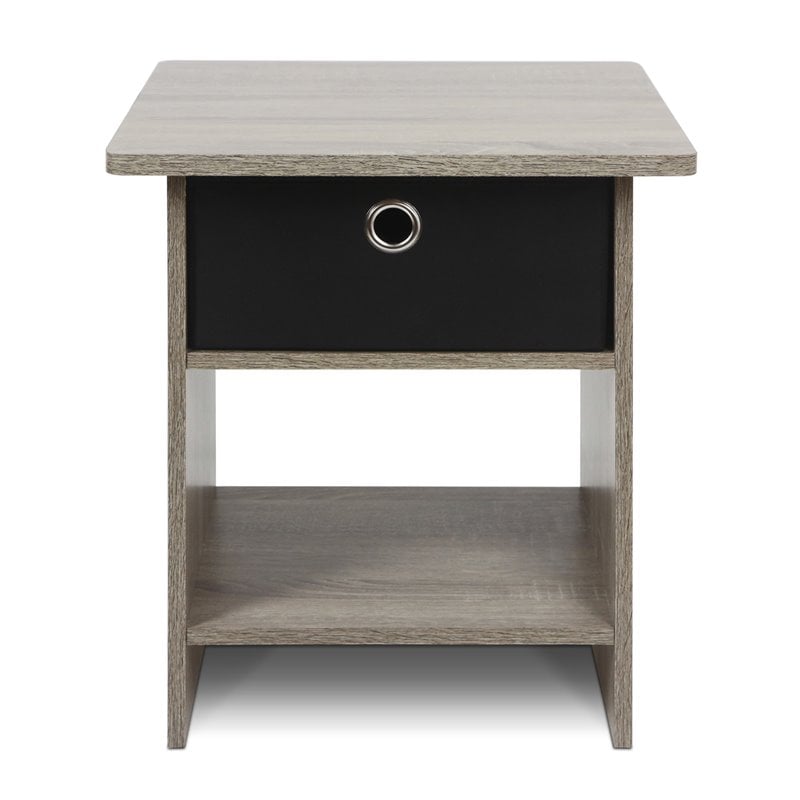 Pemberly Row Wood End Table Storage Shelf in French Oak Gray/Black