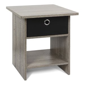 Pemberly Row Wood End Table Storage Shelf in French Oak Gray/Black