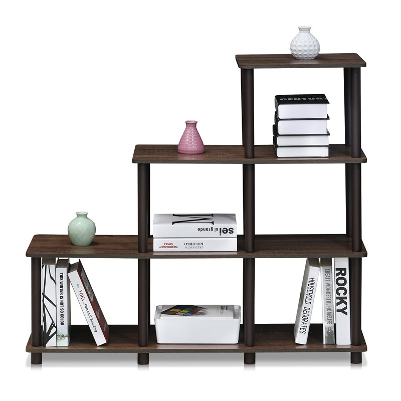 Pemberly Row Turn-N-Tube Engineered Wood Ladder Space Shelf in Walnut/Brown