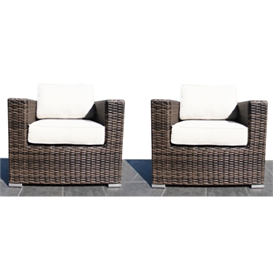 Pemberly Row 33&quot Wicker / Rattan Patio Chair in Espresso Set of 2