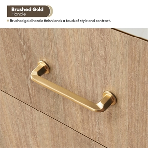 Pemberly Row 84&quot White Stone Top Oak Double Vanity Gold Frame with Mirror