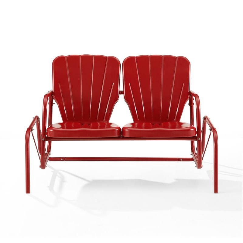 Pemberly Row Contemporary Metal Outdoor Loveseat Glider in Red