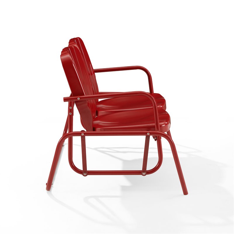Pemberly Row Contemporary Metal Outdoor Loveseat Glider in Red