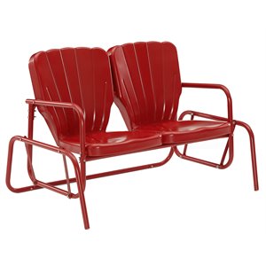 Pemberly Row Contemporary Metal Outdoor Loveseat Glider in Red