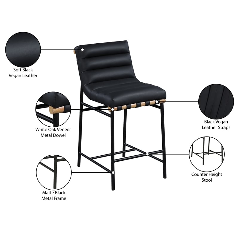 Pemberly Row Contemporary Black Vegan Faux Leather Counter Stool