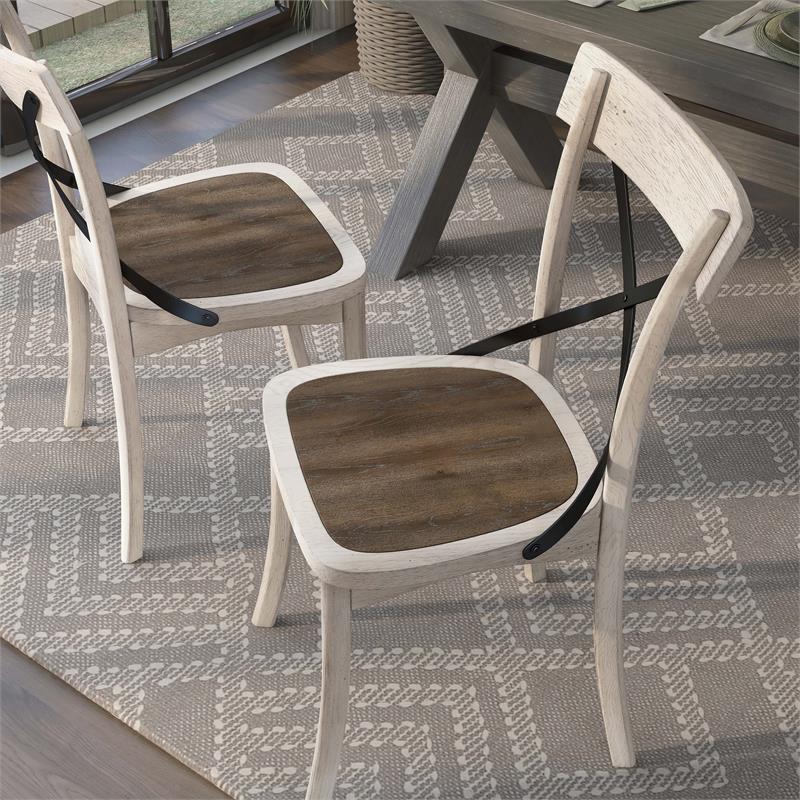 Pemberly Row Rustic Wood Dining Chair in Antique White (Set of 2)