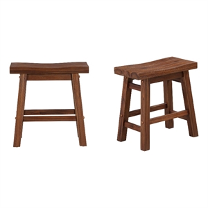 Pemberly Row Saddle 18 inch Stool Chestnut Wire-Brush Set of 2