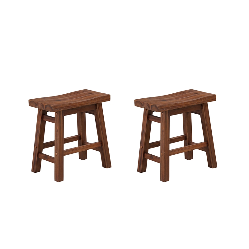 Pemberly Row Saddle 18 inch Stool Chestnut Wire-Brush Set of 2