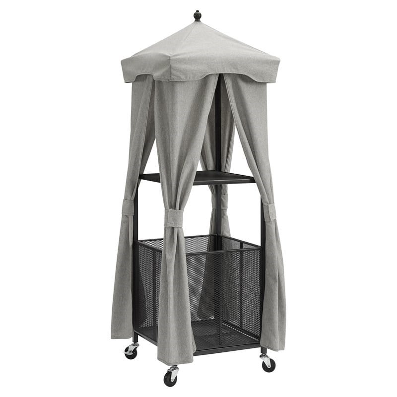 Pemberly Row Modern Fabric Outdoor Towel Valet in Gray/Matte Black