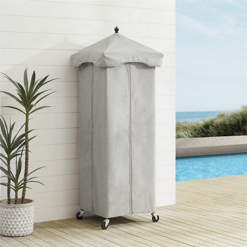 Pemberly Row Modern Fabric Outdoor Towel Valet in Gray/Matte Black