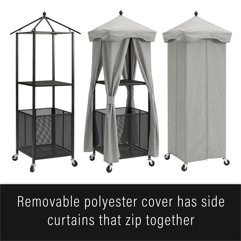 Pemberly Row Modern Fabric Outdoor Towel Valet in Gray/Matte Black